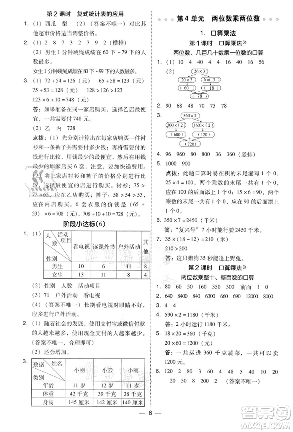 吉林教育出版社2022典中點(diǎn)綜合應(yīng)用創(chuàng)新題三年級數(shù)學(xué)下冊人教版參考答案