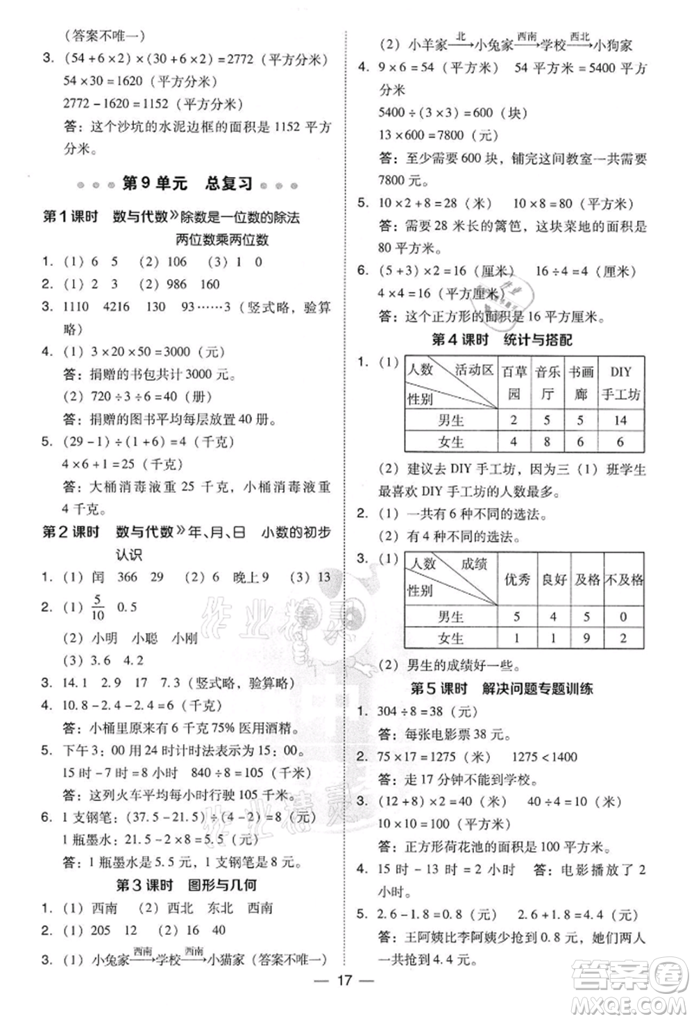 吉林教育出版社2022典中點(diǎn)綜合應(yīng)用創(chuàng)新題三年級數(shù)學(xué)下冊人教版參考答案