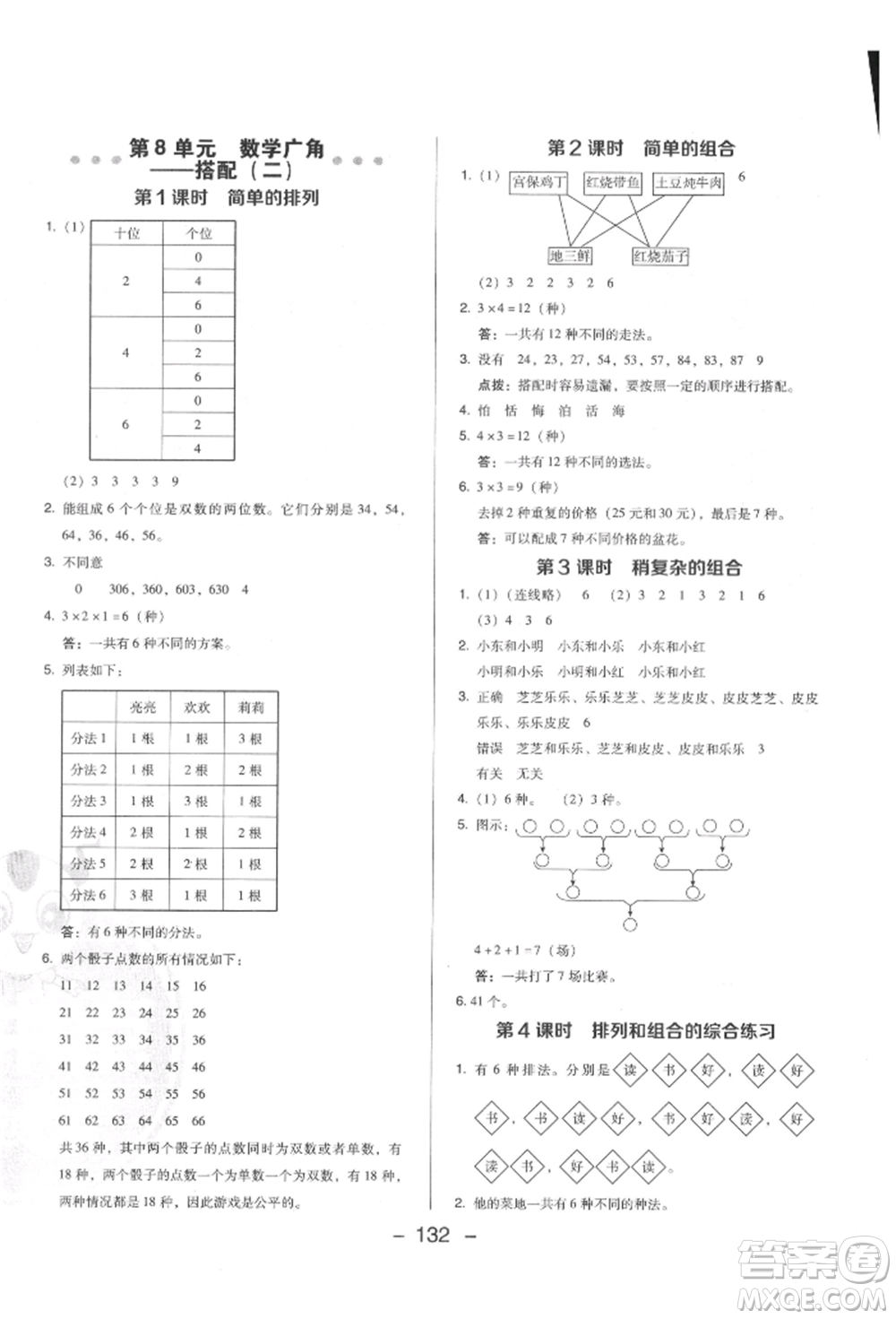 陜西人民教育出版社2022典中點(diǎn)綜合應(yīng)用創(chuàng)新題三年級(jí)數(shù)學(xué)下冊(cè)人教版福建專版參考答案