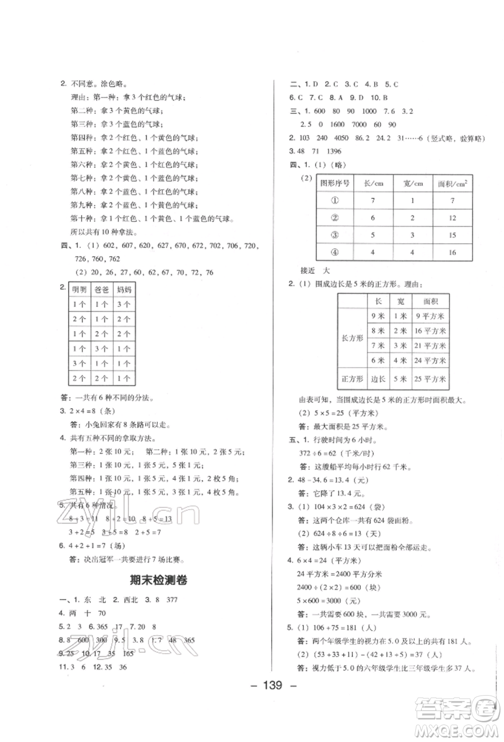 陜西人民教育出版社2022典中點(diǎn)綜合應(yīng)用創(chuàng)新題三年級(jí)數(shù)學(xué)下冊(cè)人教版福建專版參考答案