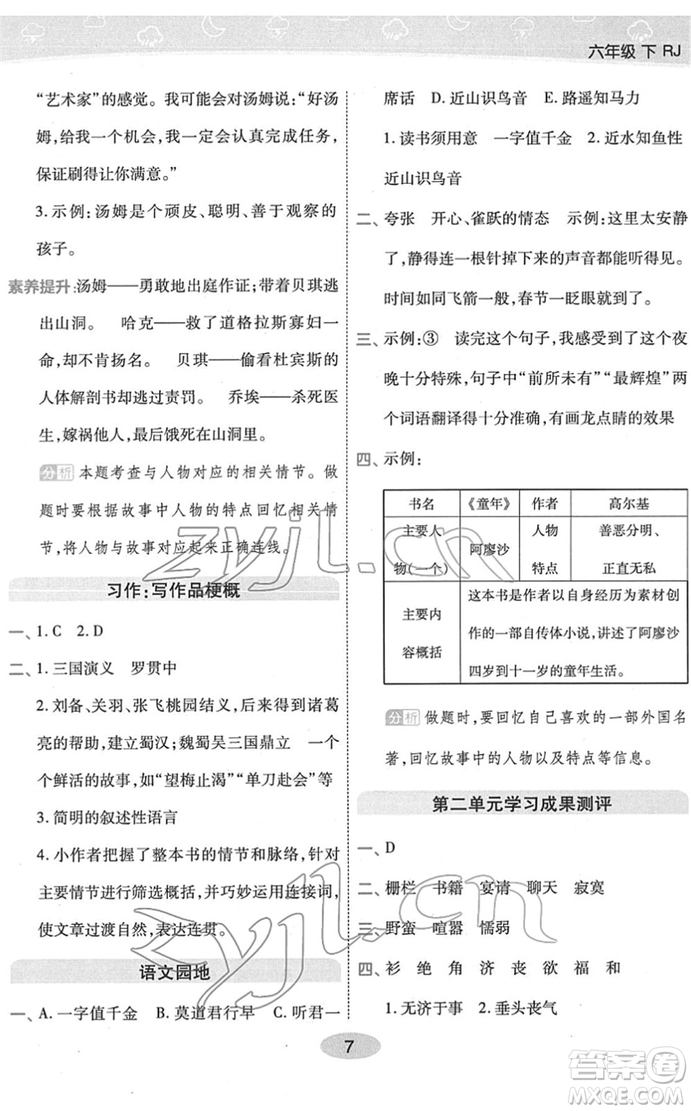 陜西師范大學(xué)出版總社2022黃岡同步練一日一練六年級(jí)語(yǔ)文下冊(cè)RJ人教版福建專(zhuān)版答案