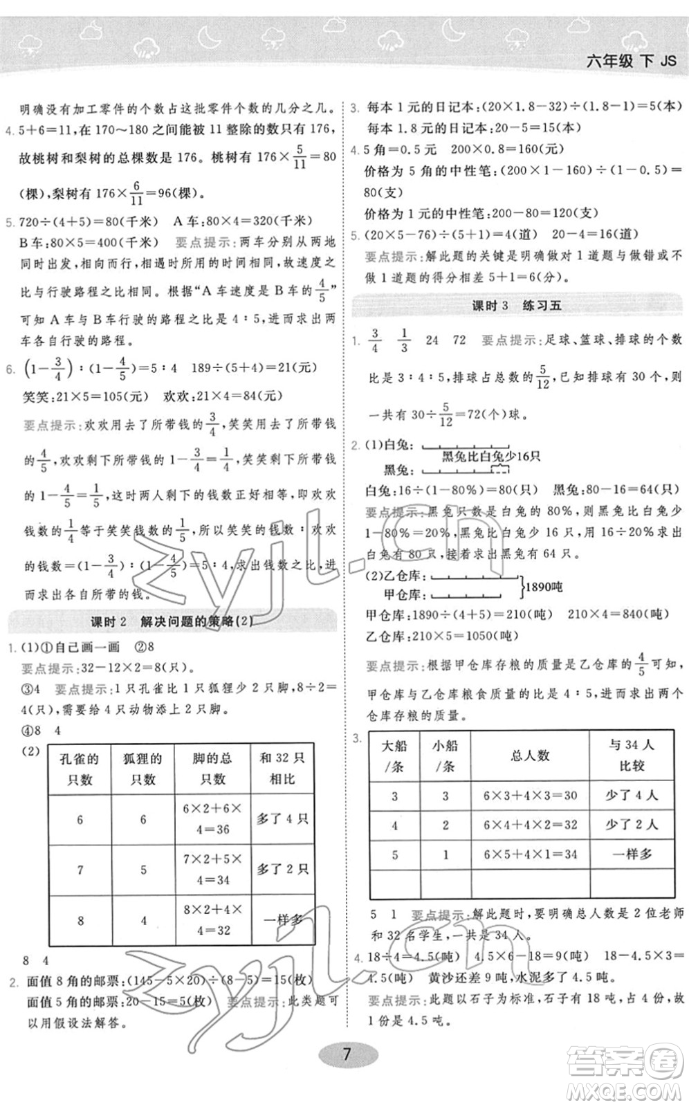 陜西師范大學(xué)出版總社2022黃岡同步練一日一練六年級(jí)數(shù)學(xué)下冊(cè)JS江蘇版答案