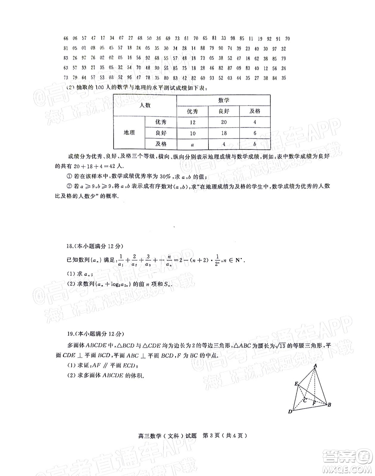 2022年河南省六市高三第一次聯(lián)合調(diào)研檢測文科數(shù)學(xué)試題及答案