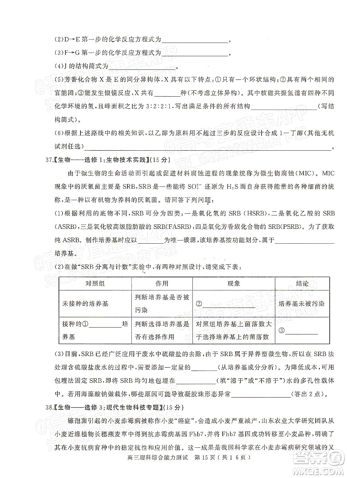 2022年河南省六市高三第一次聯(lián)合調(diào)研檢測(cè)理科綜合試題及答案