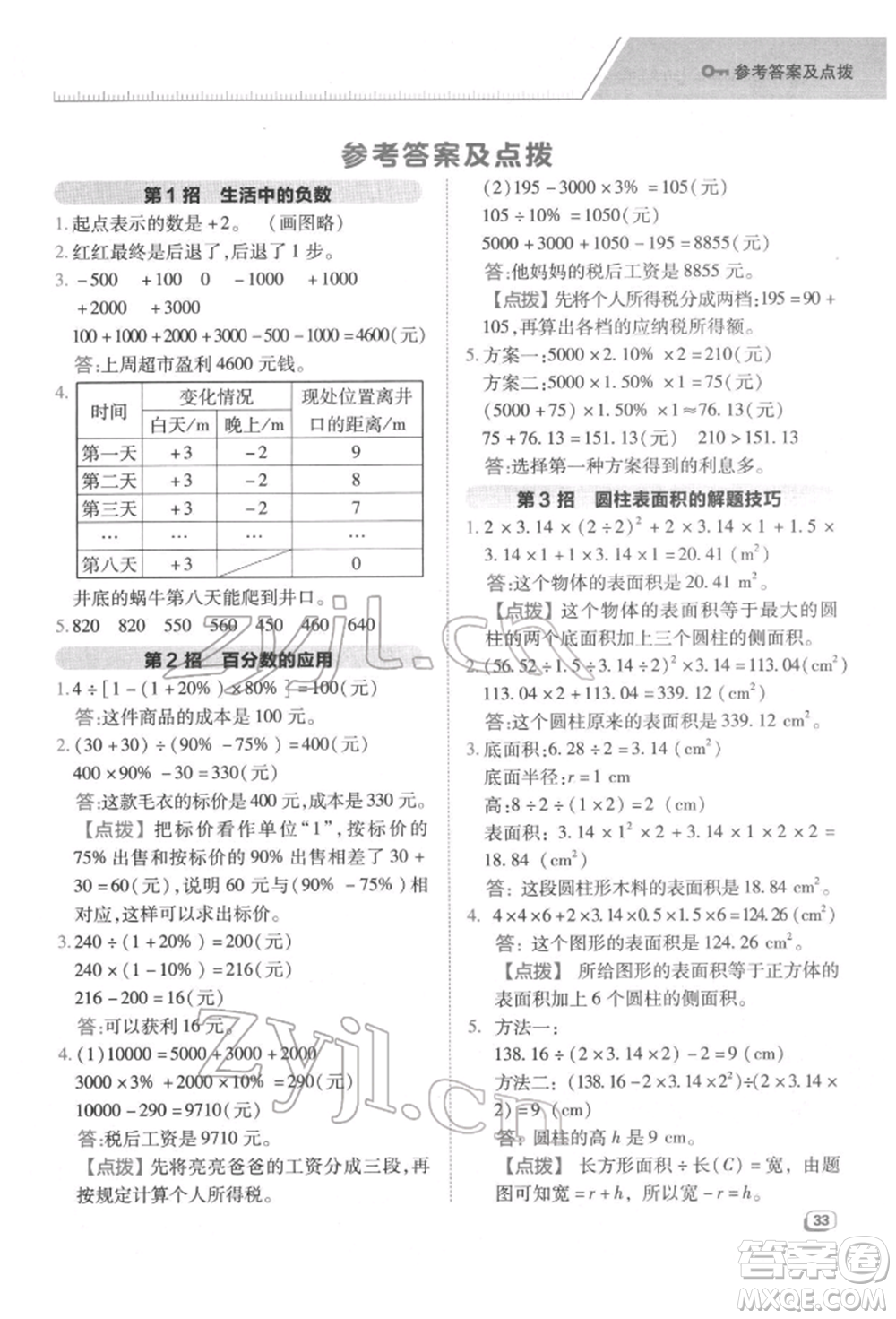 陜西人民教育出版社2022典中點(diǎn)綜合應(yīng)用創(chuàng)新題六年級(jí)數(shù)學(xué)下冊(cè)人教版福建專版參考答案