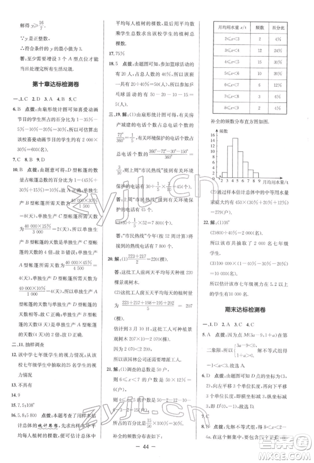 陜西人民教育出版社2022典中點綜合應用創(chuàng)新題七年級數(shù)學下冊人教版參考答案