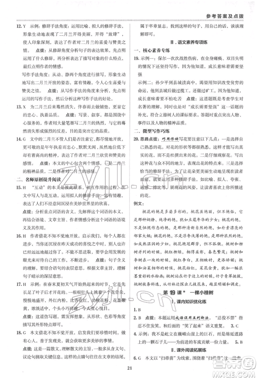 陜西人民教育出版社2022典中點(diǎn)綜合應(yīng)用創(chuàng)新題七年級語文下冊人教版參考答案