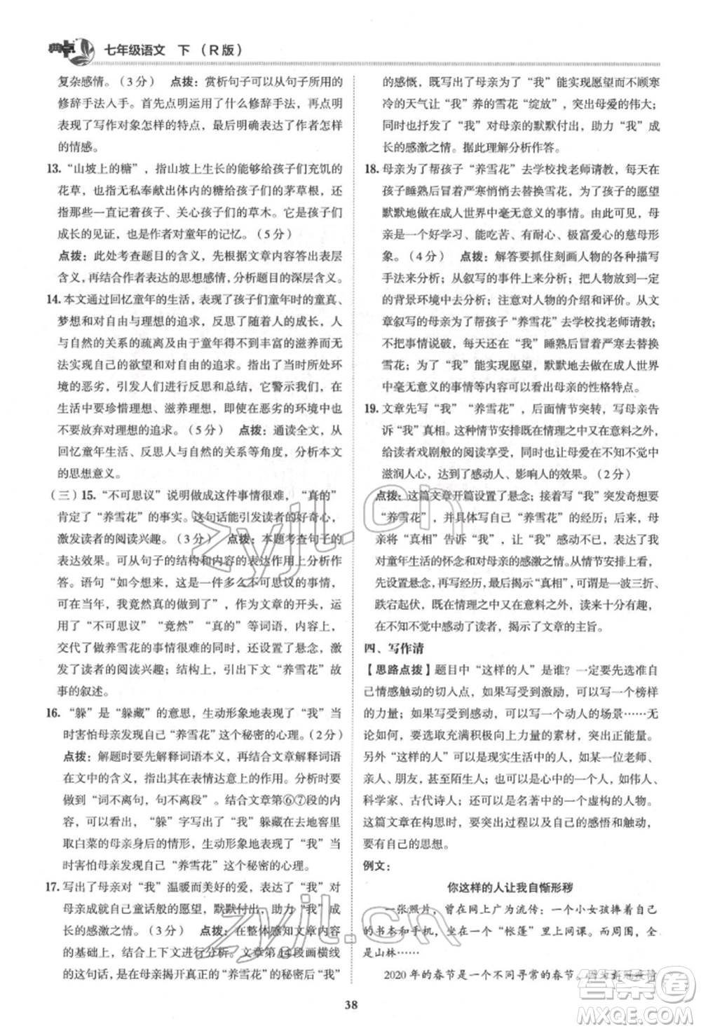 陜西人民教育出版社2022典中點(diǎn)綜合應(yīng)用創(chuàng)新題七年級語文下冊人教版參考答案