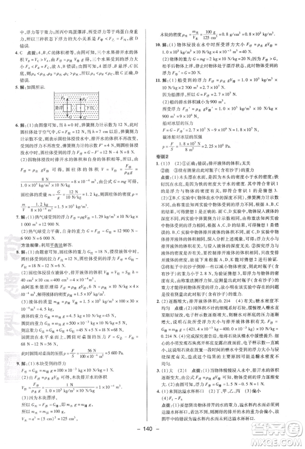 陜西人民教育出版社2022典中點(diǎn)綜合應(yīng)用創(chuàng)新題八年級(jí)物理下冊(cè)蘇科版參考答案