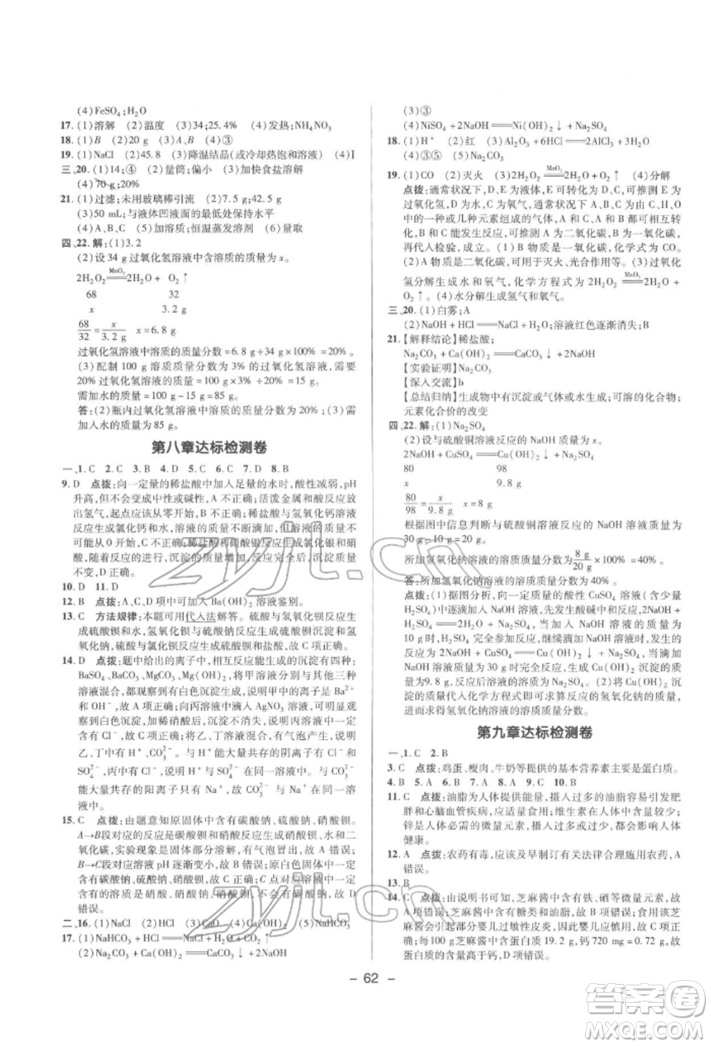 陜西人民教育出版社2022典中點綜合應(yīng)用創(chuàng)新題九年級化學(xué)下冊科粵版參考答案