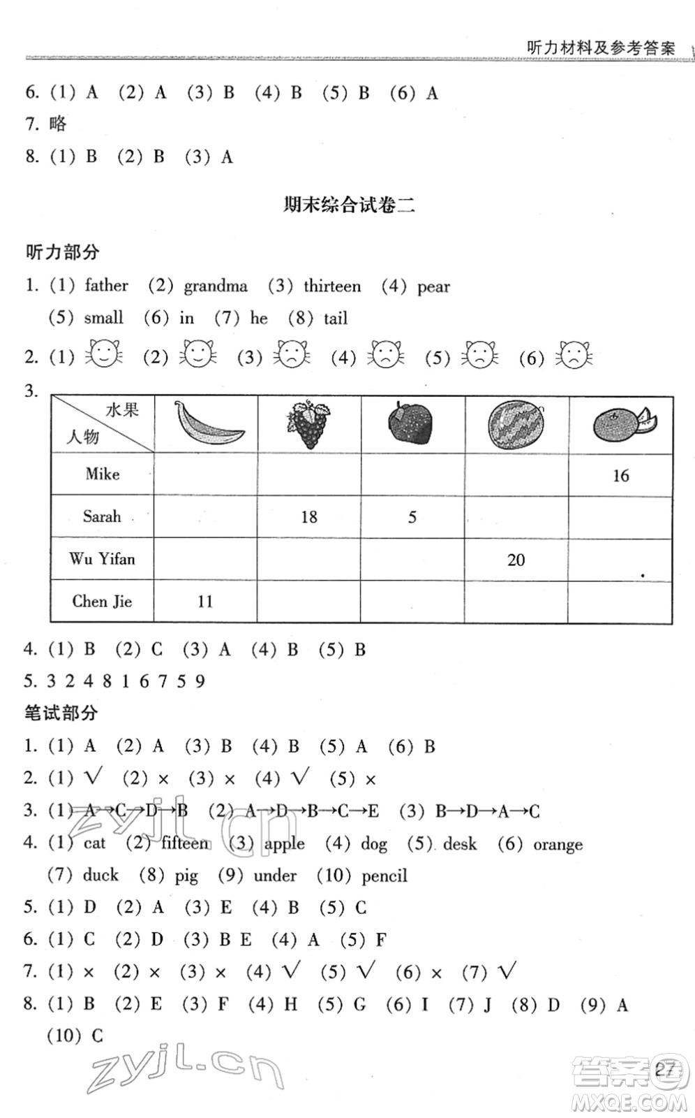 浙江少年兒童出版社2022同步課時(shí)特訓(xùn)三年級(jí)英語(yǔ)下冊(cè)R人教版答案