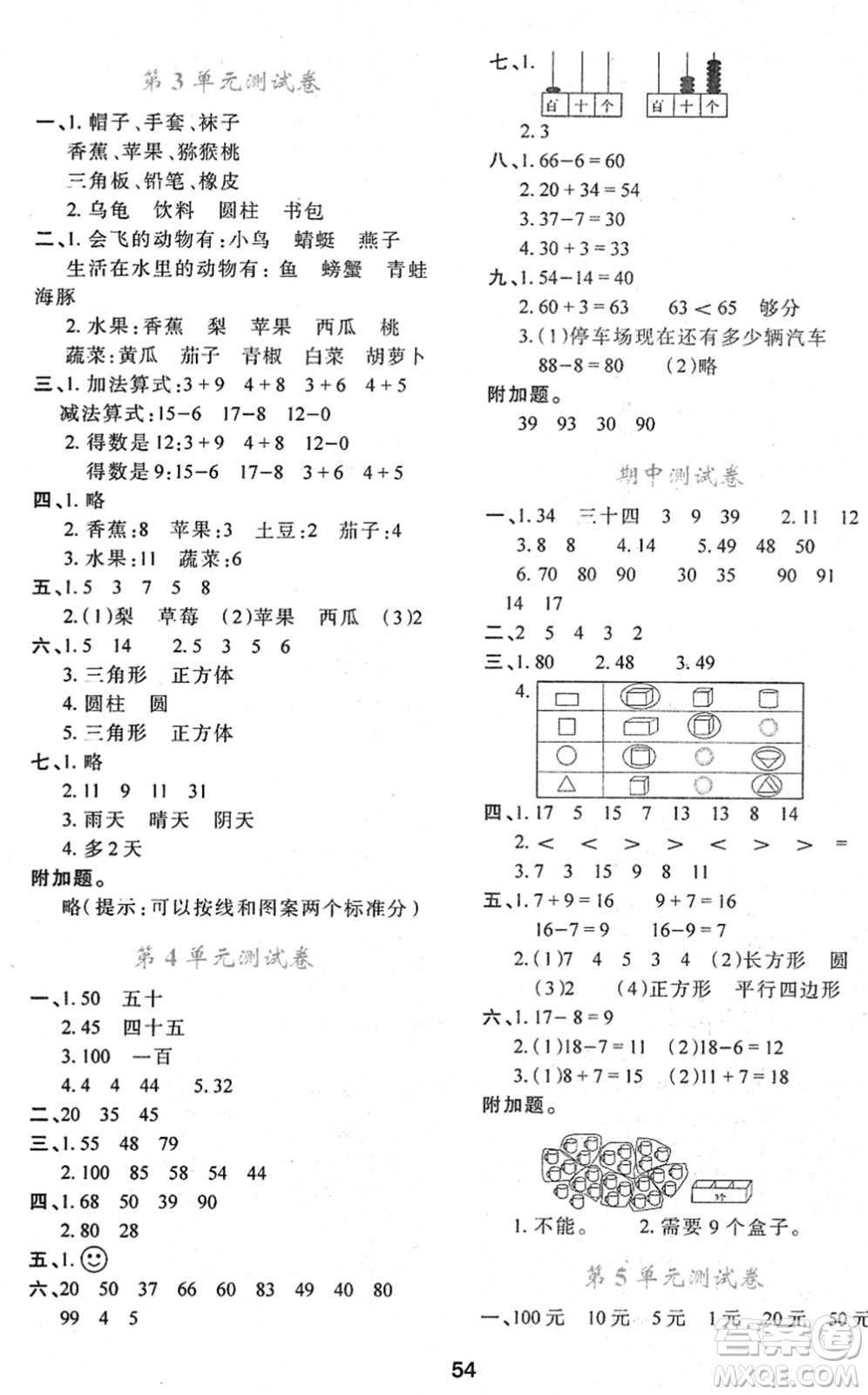 陜西人民教育出版社2022新課程學習與評價一年級數(shù)學下冊A版人教版答案