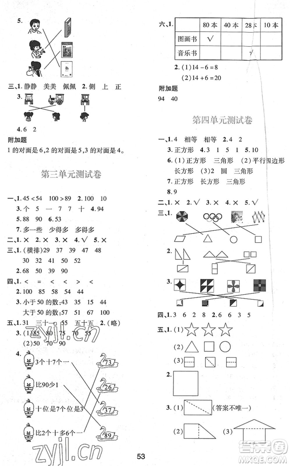 陜西人民教育出版社2022新課程學(xué)習(xí)與評(píng)價(jià)一年級(jí)數(shù)學(xué)下冊(cè)C版北師大版答案