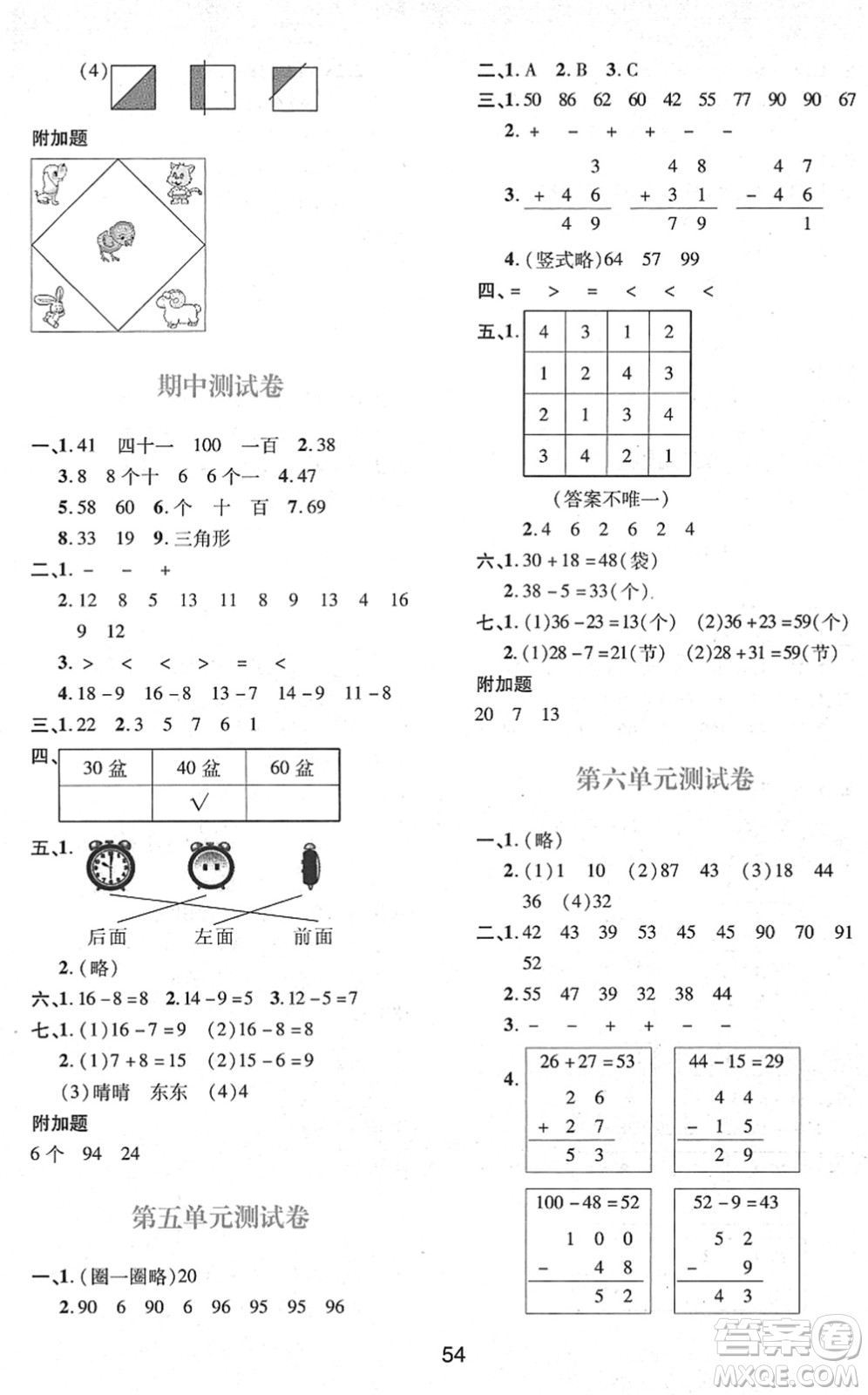 陜西人民教育出版社2022新課程學(xué)習(xí)與評(píng)價(jià)一年級(jí)數(shù)學(xué)下冊(cè)C版北師大版答案