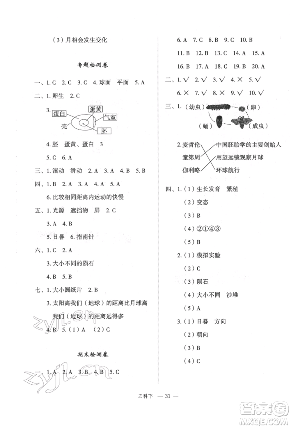 浙江工商大學(xué)出版社2022名師面對面先學(xué)后練三年級科學(xué)下冊教科版參考答案