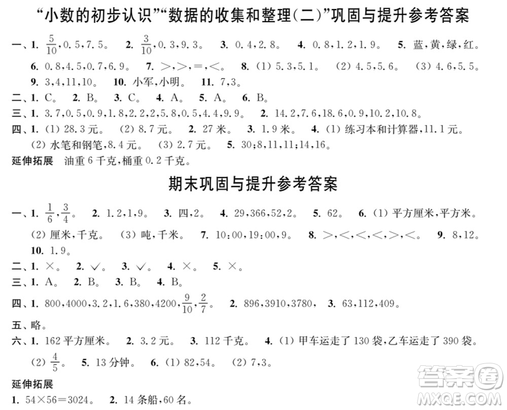 時(shí)代學(xué)習(xí)報(bào)數(shù)學(xué)周刊2021-2022學(xué)年度蘇教版三年級(jí)第二學(xué)期鞏固與提升參考答案