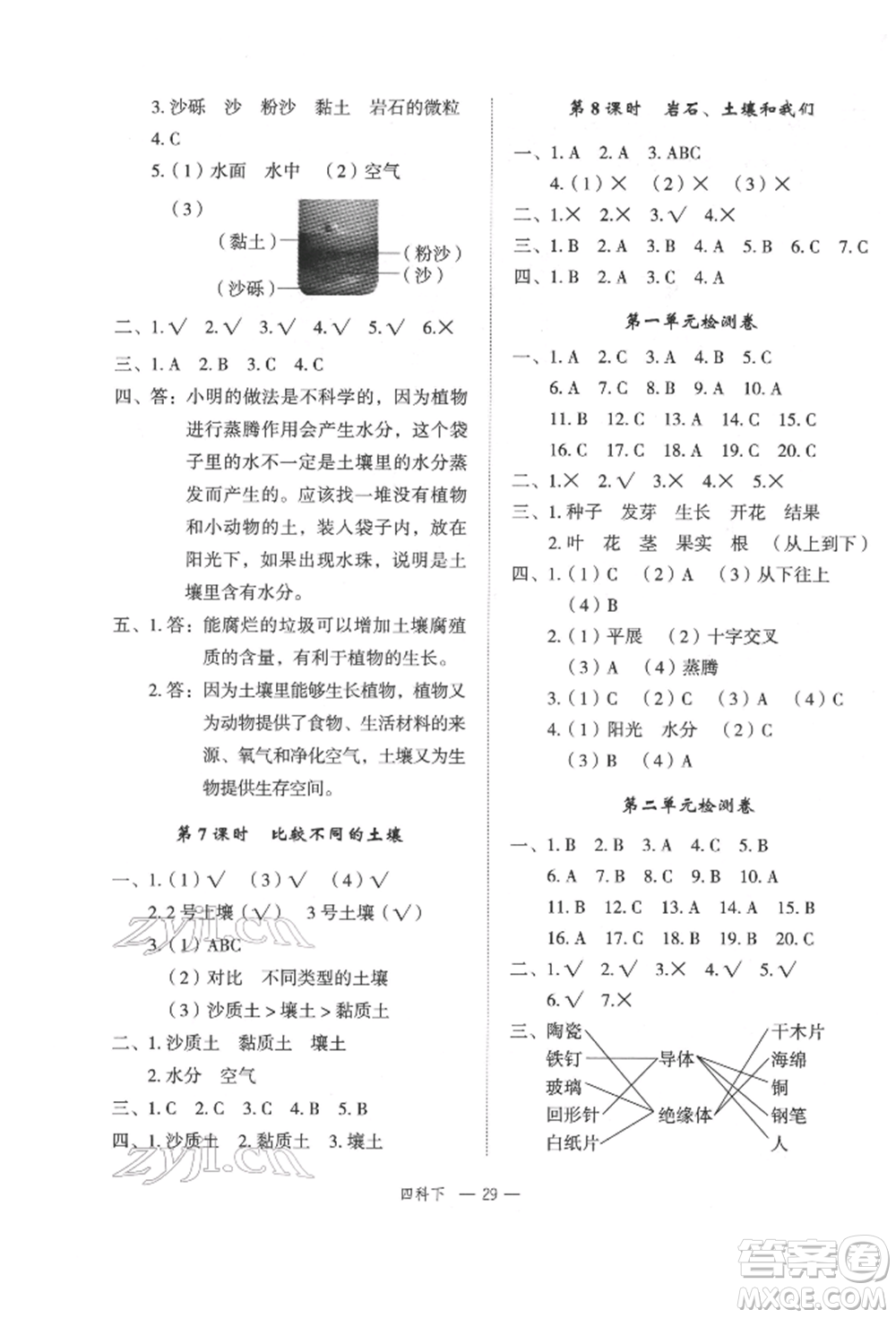 浙江工商大學(xué)出版社2022名師面對(duì)面先學(xué)后練四年級(jí)科學(xué)下冊(cè)教科版參考答案