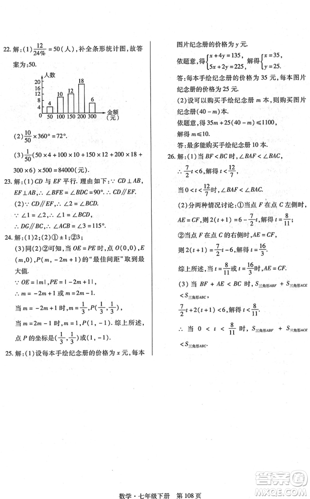 明天出版社2022初中同步練習(xí)冊(cè)自主測(cè)試卷七年級(jí)數(shù)學(xué)下冊(cè)人教版答案