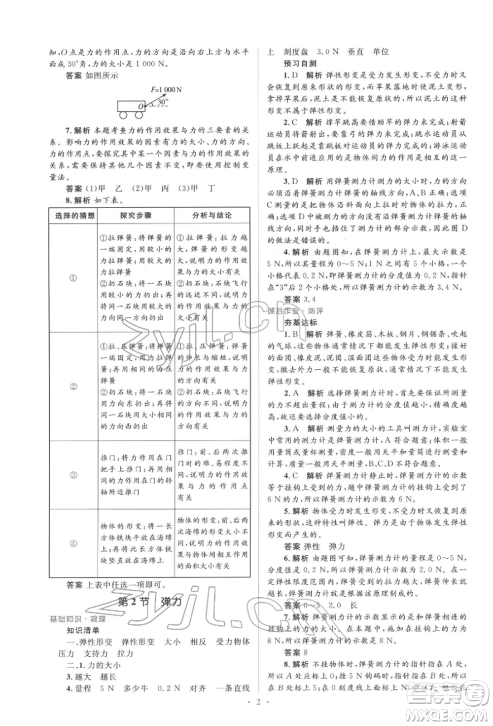 人民教育出版社2022同步解析與測評學考練八年級下冊物理人教版參考答案