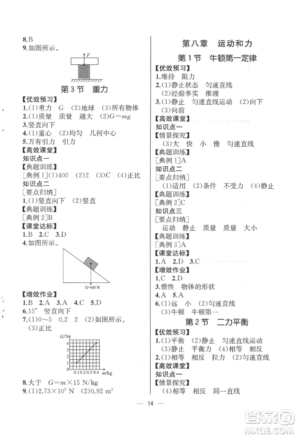 人民教育出版社2022同步解析與測評八年級下冊物理人教版云南專版參考答案