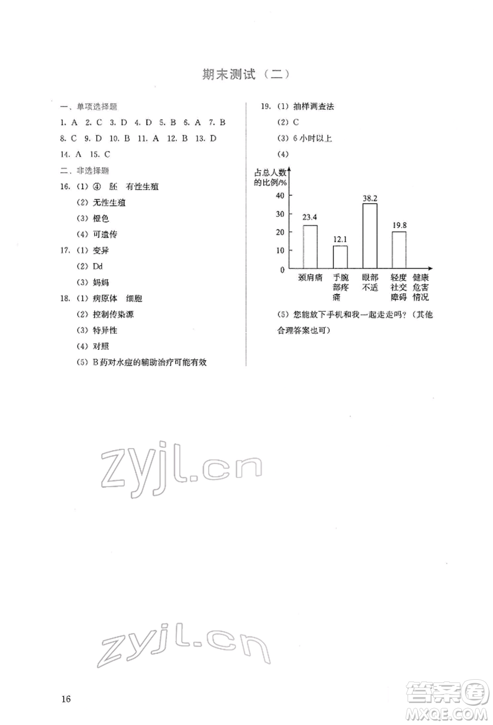 人民教育出版社2022同步解析與測評八年級下冊生物學(xué)人教版山西專版參考答案