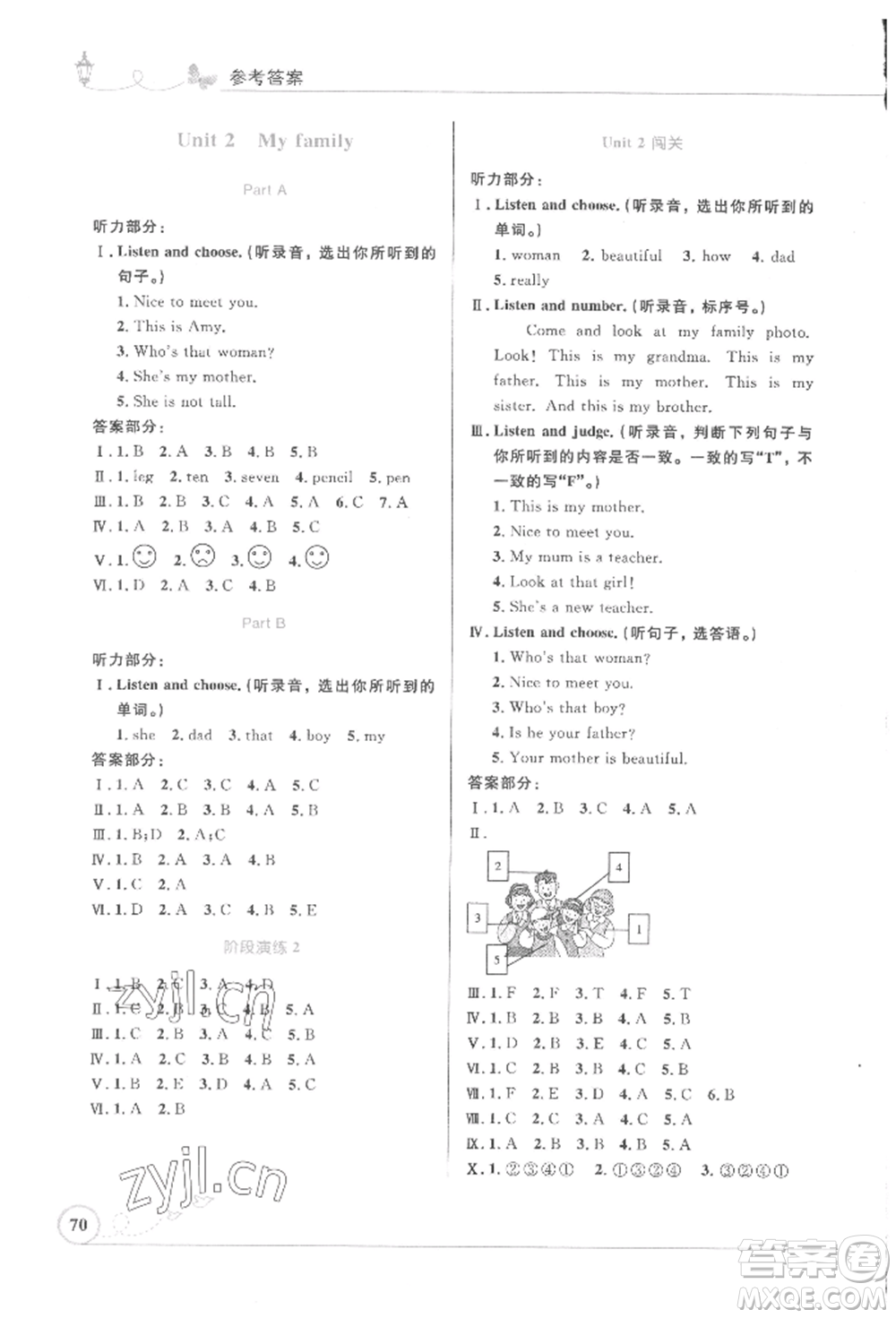 人民教育出版社2022小學(xué)同步測控優(yōu)化設(shè)計三年級英語下冊三年級起點人教版精編版參考答案