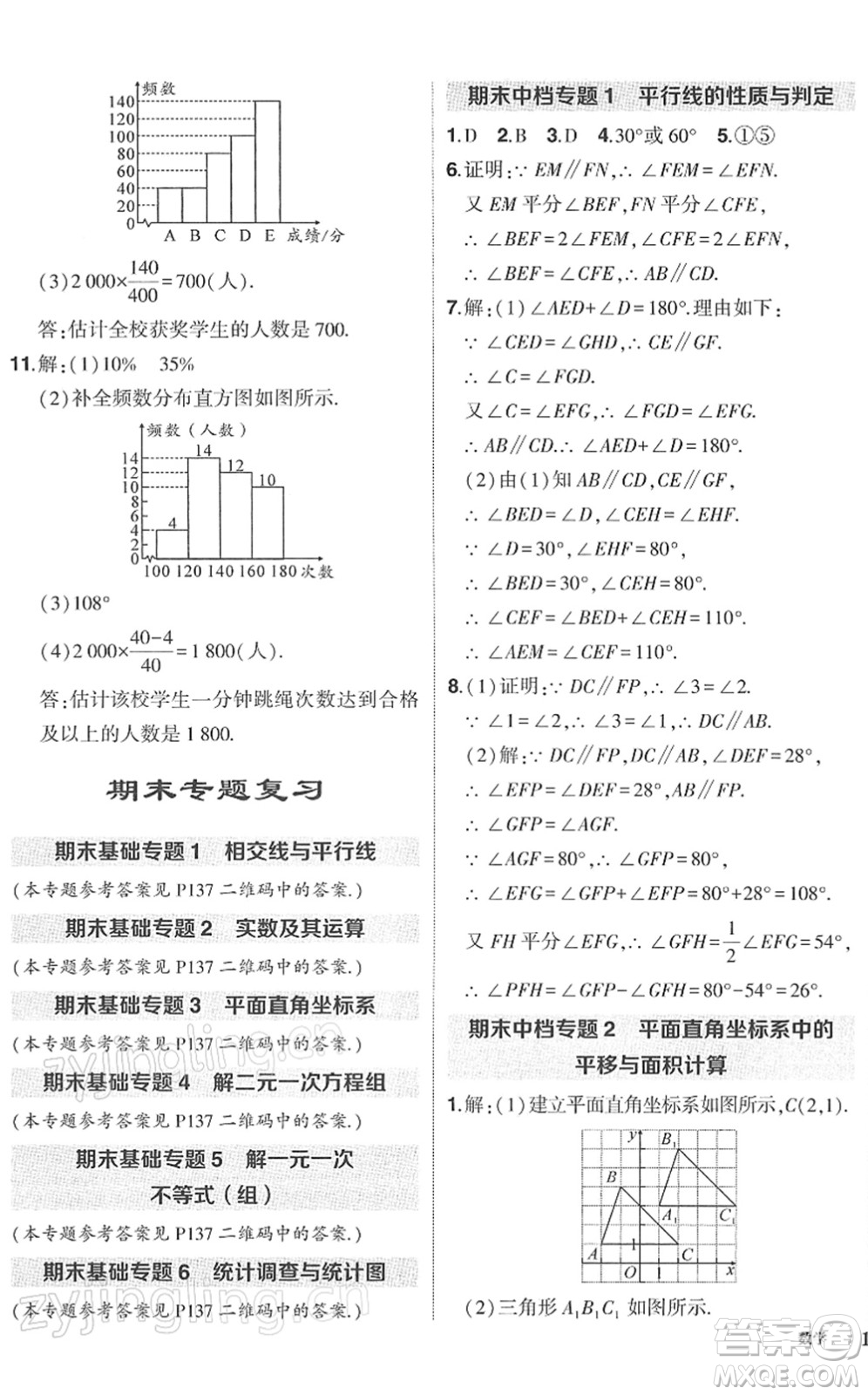 武漢出版社2022狀元成才路創(chuàng)優(yōu)作業(yè)七年級(jí)數(shù)學(xué)下冊(cè)R人教版答案