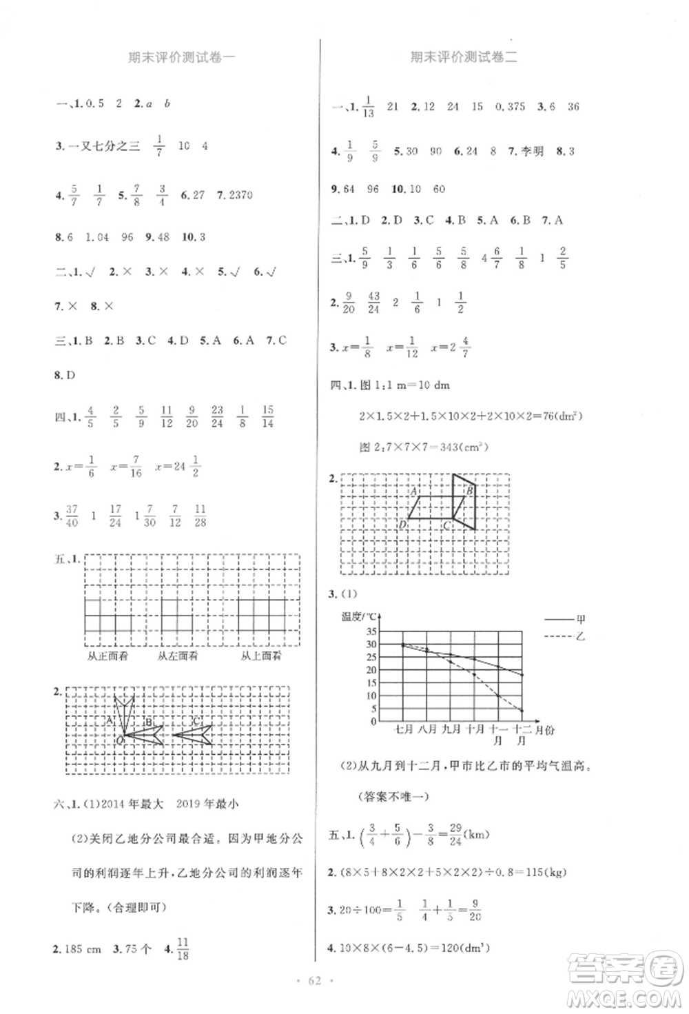 人民教育出版社2022小學(xué)同步測(cè)控優(yōu)化設(shè)計(jì)五年級(jí)數(shù)學(xué)下冊(cè)人教版增強(qiáng)版參考答案