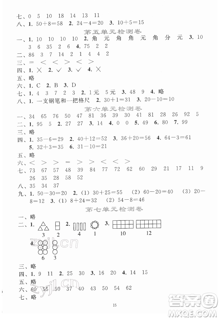 人民教育出版社2022同步輕松練習(xí)數(shù)學(xué)一年級(jí)下冊(cè)人教版答案