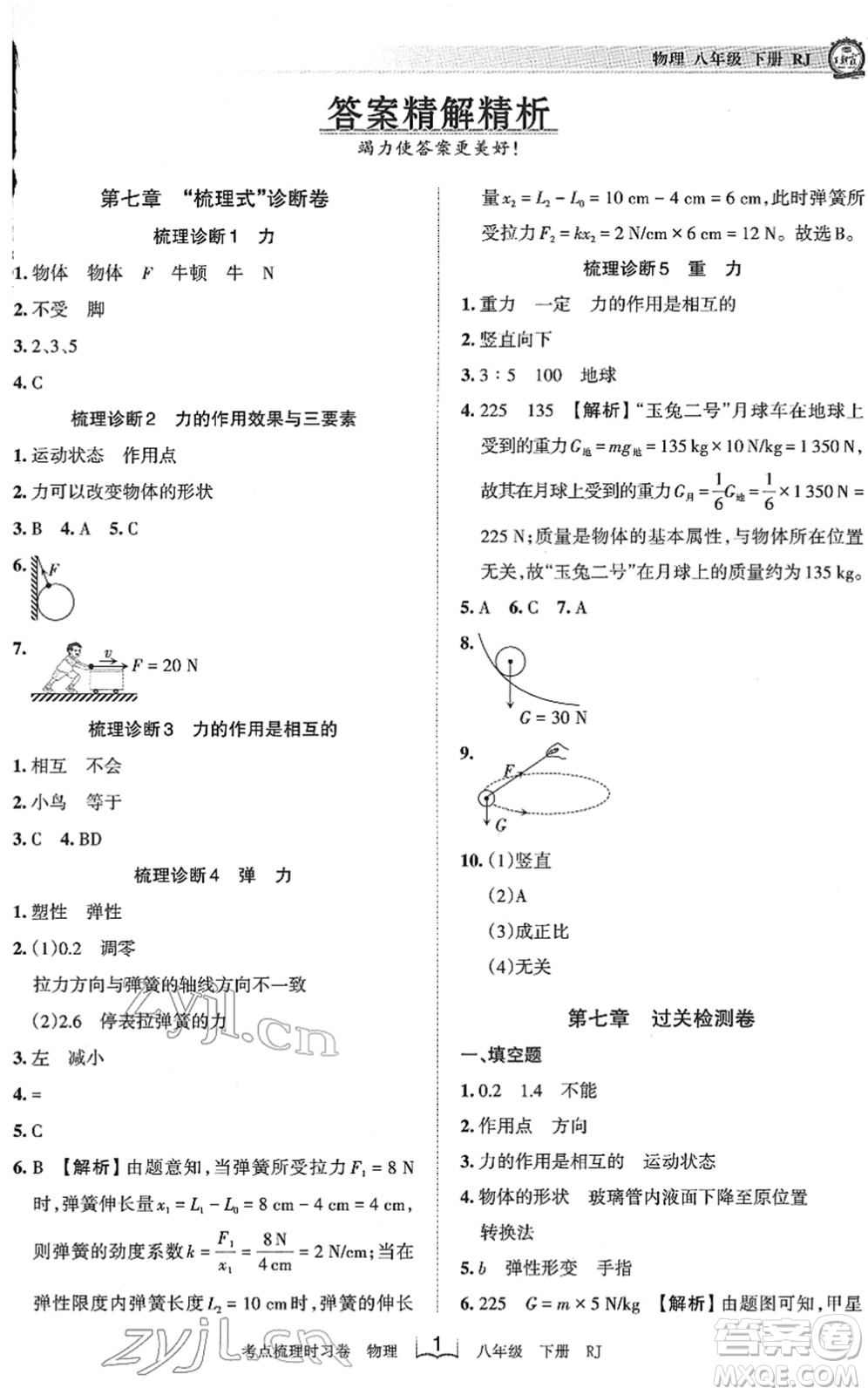 江西人民出版社2022王朝霞考點(diǎn)梳理時(shí)習(xí)卷八年級(jí)物理下冊(cè)RJ人教版答案