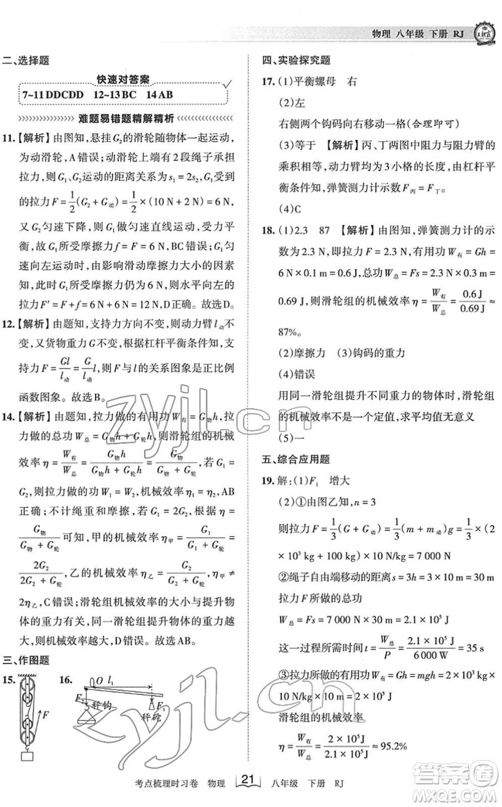 江西人民出版社2022王朝霞考點(diǎn)梳理時(shí)習(xí)卷八年級(jí)物理下冊(cè)RJ人教版答案