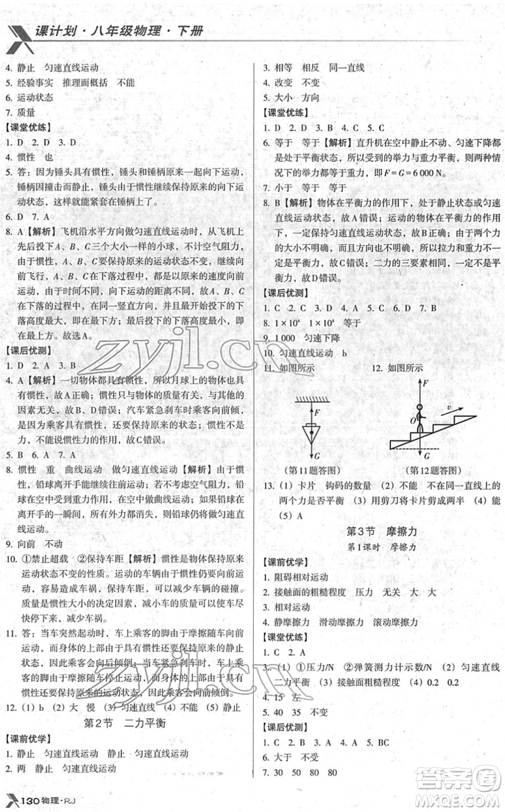 廣東經(jīng)濟(jì)出版社2022全優(yōu)點(diǎn)練課計(jì)劃八年級(jí)物理下冊(cè)RJ人教版答案