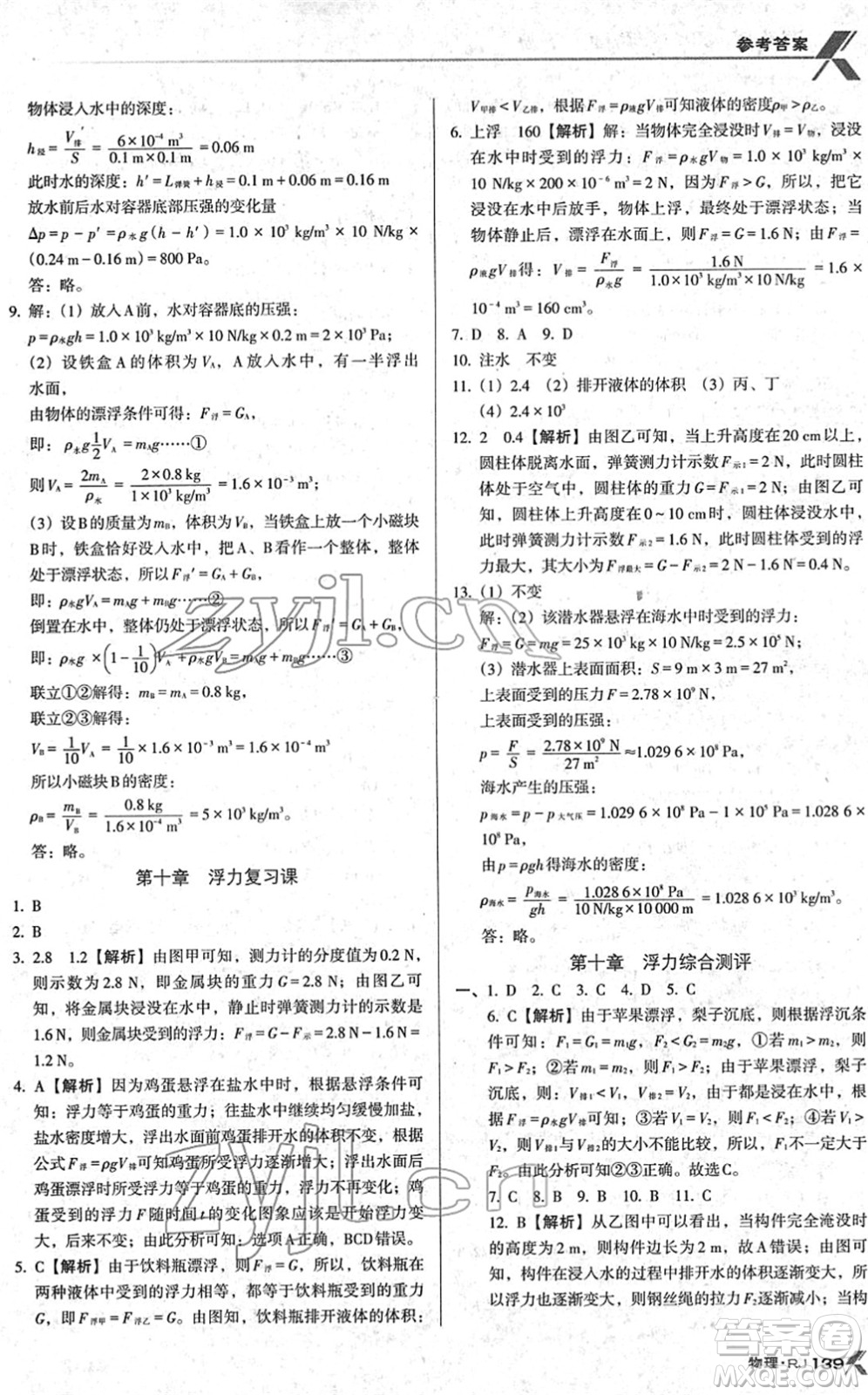 廣東經(jīng)濟(jì)出版社2022全優(yōu)點(diǎn)練課計(jì)劃八年級(jí)物理下冊(cè)RJ人教版答案