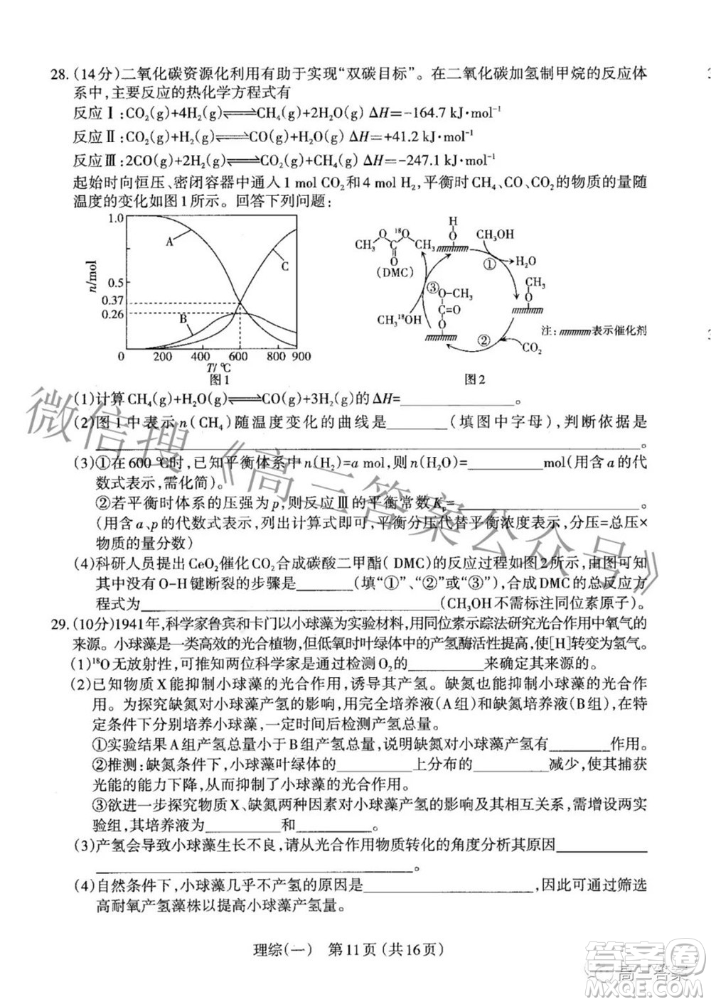 太原市2022年高三年級(jí)模擬考試一理科綜合試題及答案