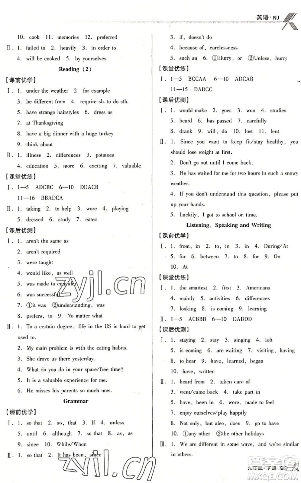 遼海出版社2022全優(yōu)點(diǎn)練課計劃九年級英語下冊NJ牛津版答案