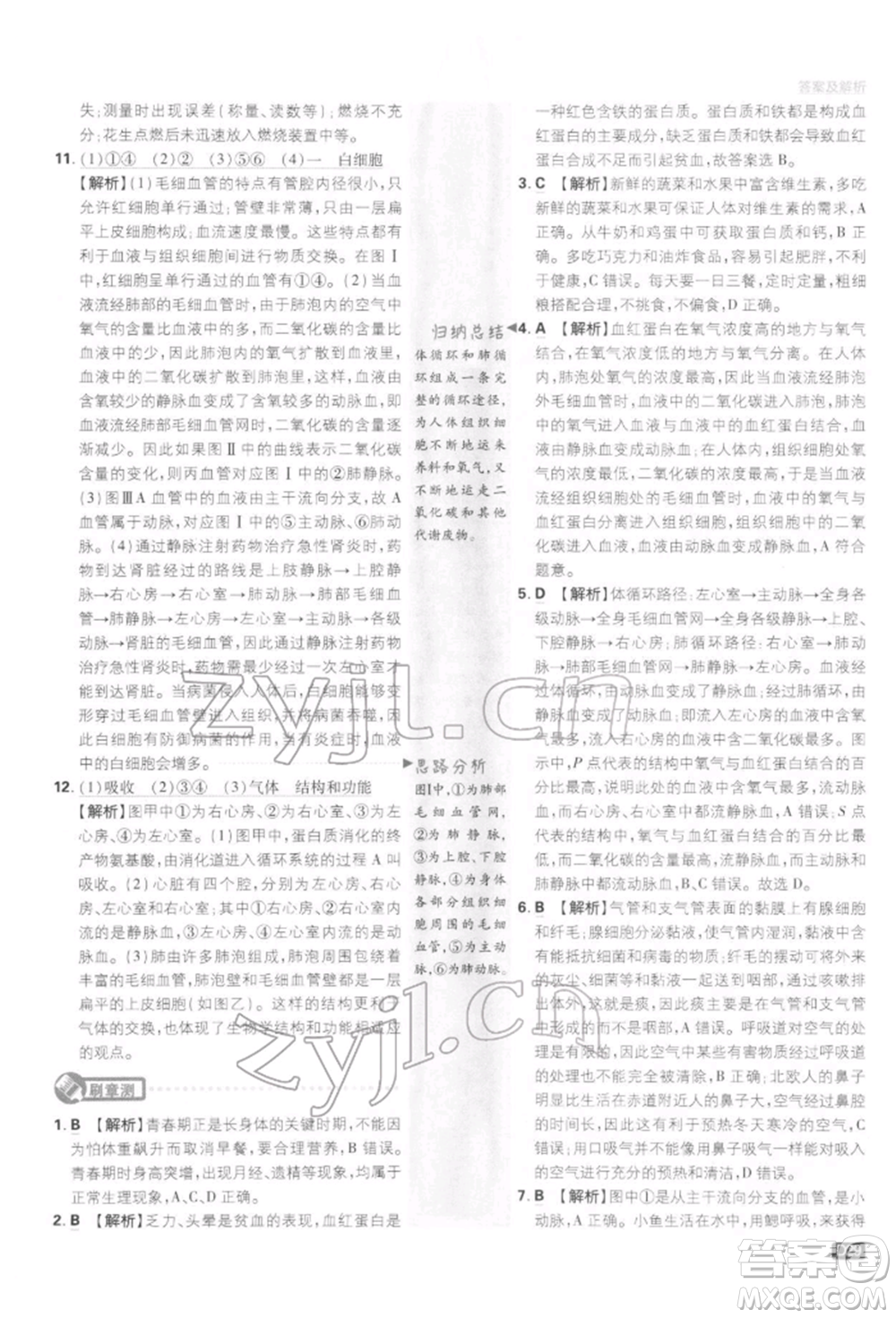 開明出版社2022初中必刷題七年級生物下冊人教版參考答案