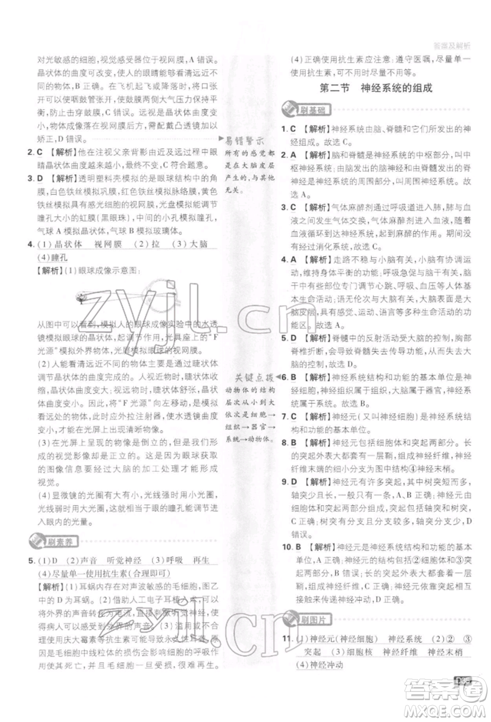 開明出版社2022初中必刷題七年級生物下冊人教版參考答案