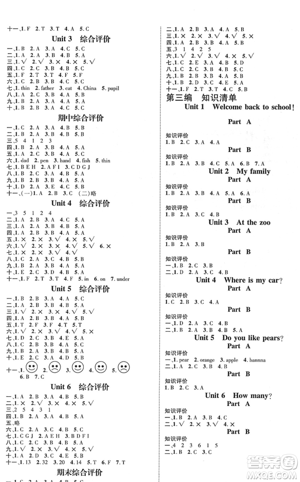 江西教育出版社2022名師測(cè)控三年級(jí)英語下冊(cè)RJ人教版答案