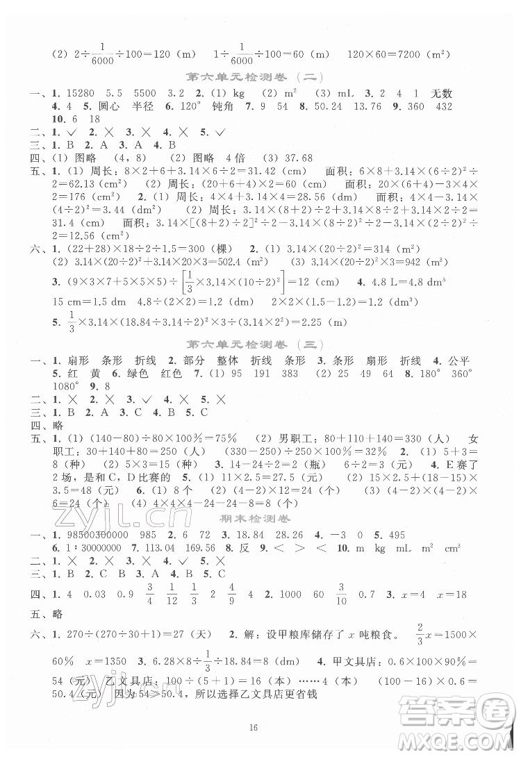 人民教育出版社2022同步輕松練習(xí)數(shù)學(xué)六年級下冊人教版答案