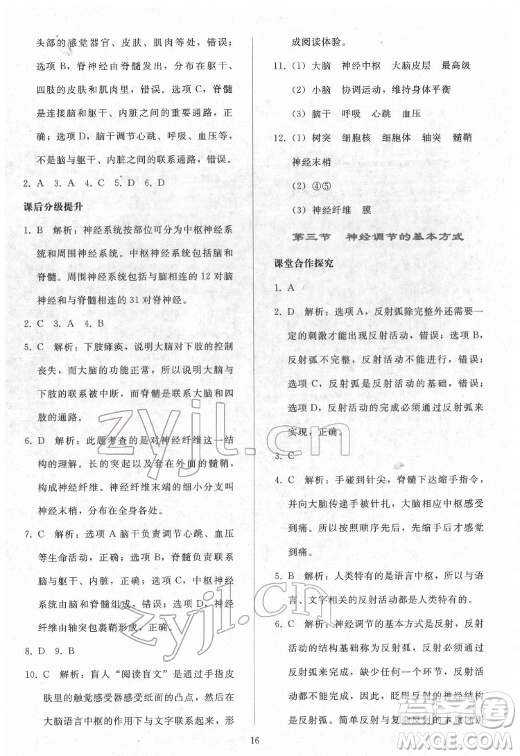 人民教育出版社2022同步輕松練習生物學七年級下冊人教版答案