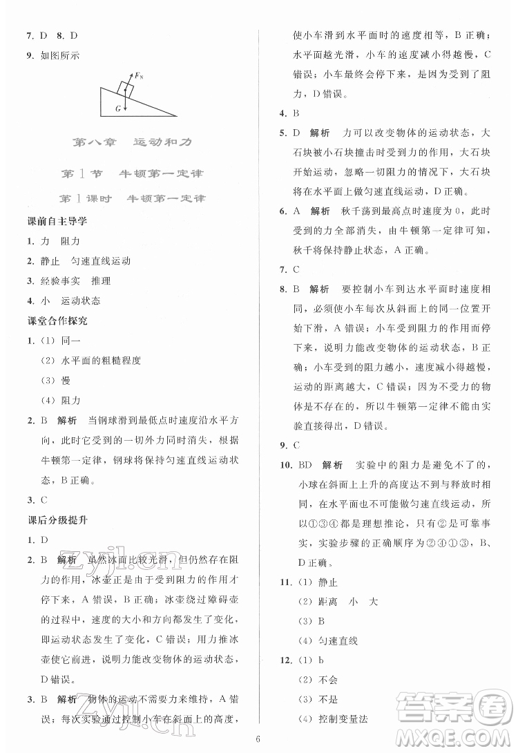 人民教育出版社2022同步輕松練習(xí)物理八年級(jí)下冊(cè)人教版答案