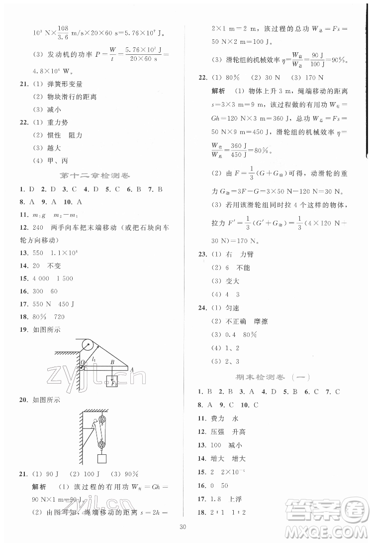 人民教育出版社2022同步輕松練習(xí)物理八年級(jí)下冊(cè)人教版答案