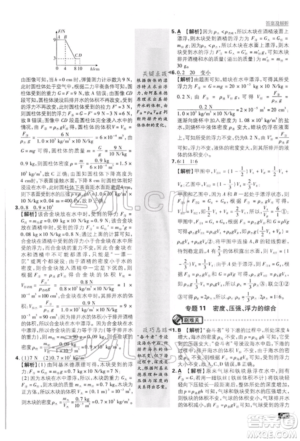 開明出版社2022初中必刷題八年級(jí)物理下冊(cè)滬粵版參考答案