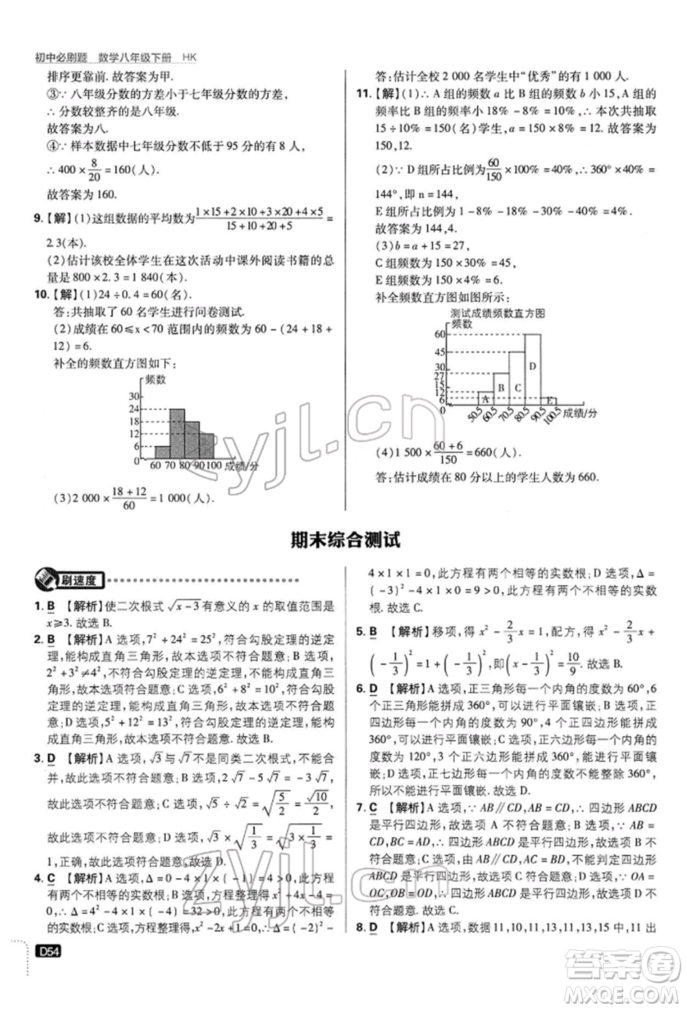 開(kāi)明出版社2022初中必刷題八年級(jí)數(shù)學(xué)下冊(cè)滬科版參考答案