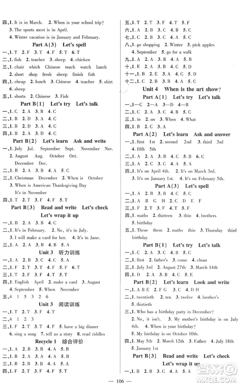 江西教育出版社2022名師測(cè)控五年級(jí)英語(yǔ)下冊(cè)RJ人教版答案