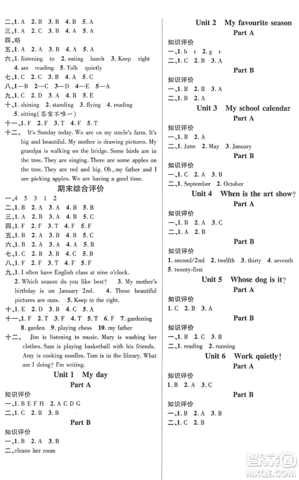 江西教育出版社2022名師測(cè)控五年級(jí)英語(yǔ)下冊(cè)RJ人教版答案