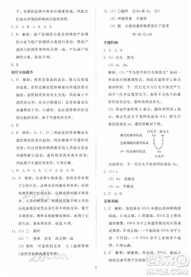 人民教育出版社2022同步輕松練習(xí)生物學(xué)八年級下冊人教版答案