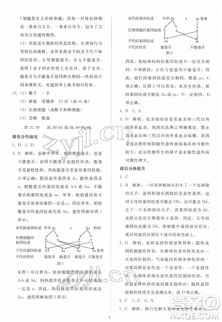 人民教育出版社2022同步輕松練習(xí)生物學(xué)八年級下冊人教版答案