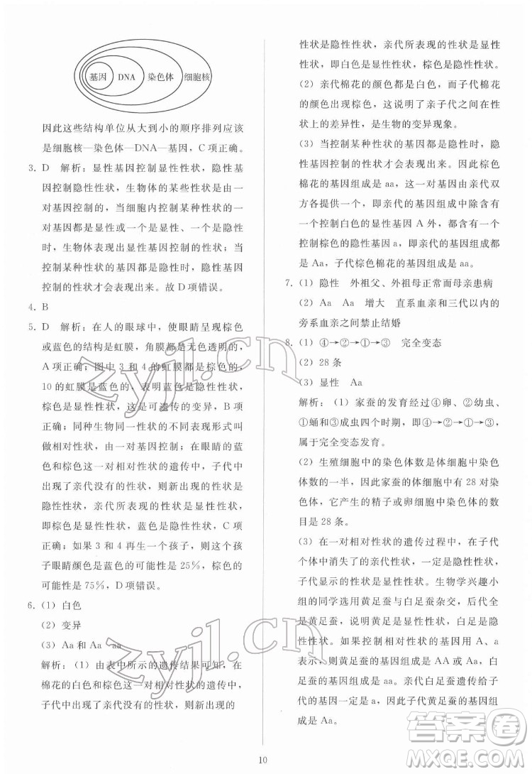 人民教育出版社2022同步輕松練習(xí)生物學(xué)八年級下冊人教版答案