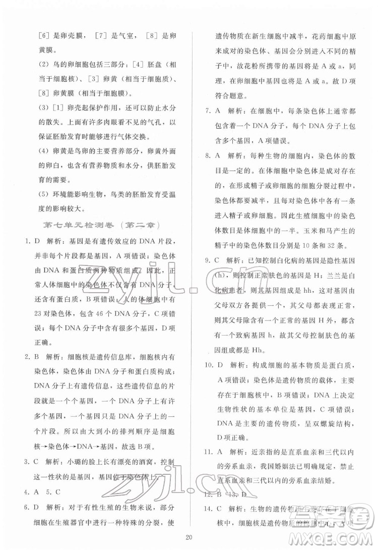 人民教育出版社2022同步輕松練習(xí)生物學(xué)八年級下冊人教版答案